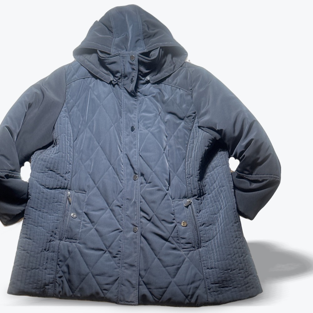 Fleet Street Puffer Jacket Quilted Hooded Navy Blue Plus Size 3X Coat
